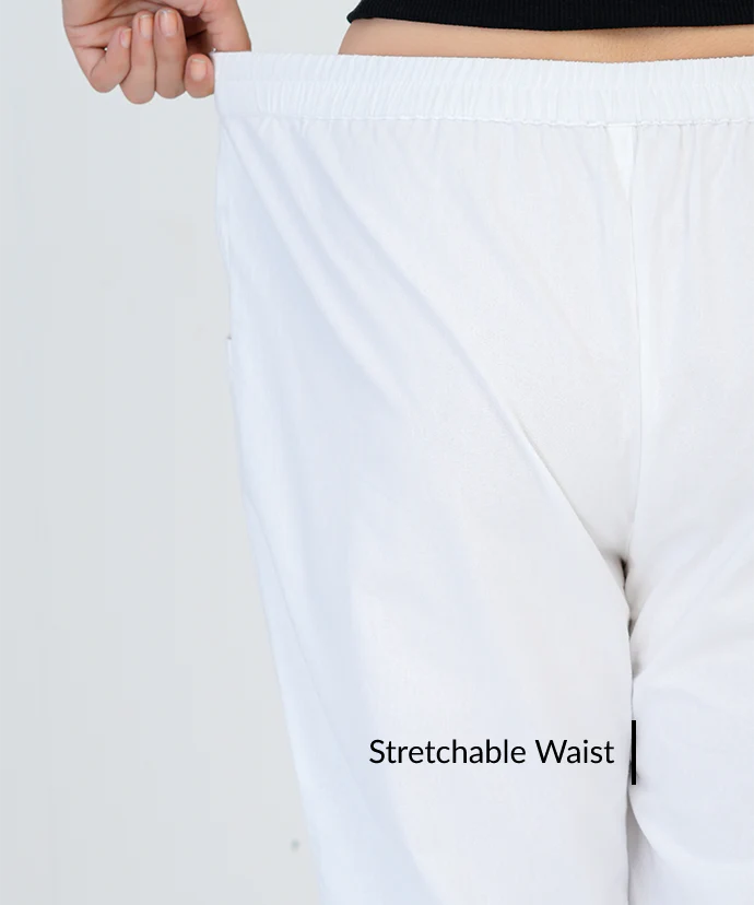 White Women Wide Leg Cotton Pant