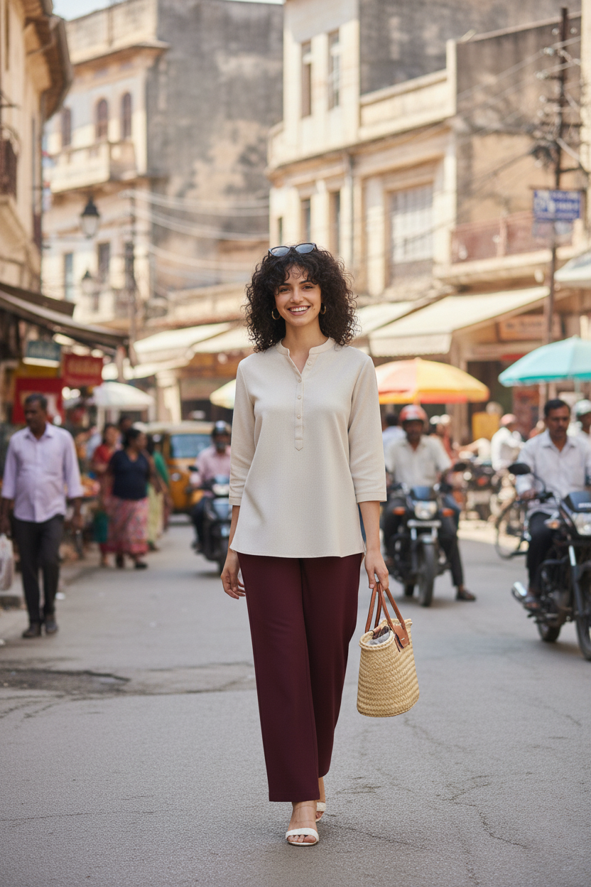 Wine Women Wide Leg Cotton Pant