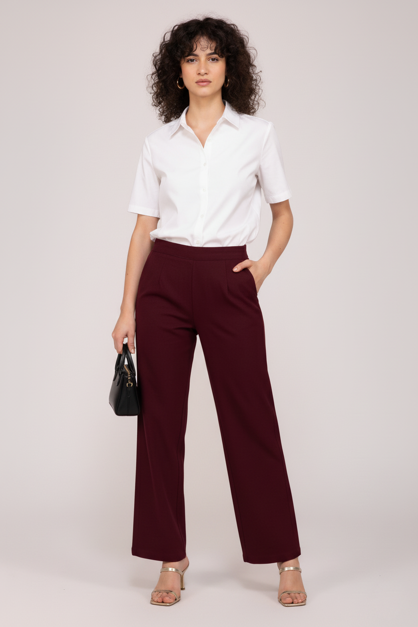 Wine Women Wide Leg Cotton Pant