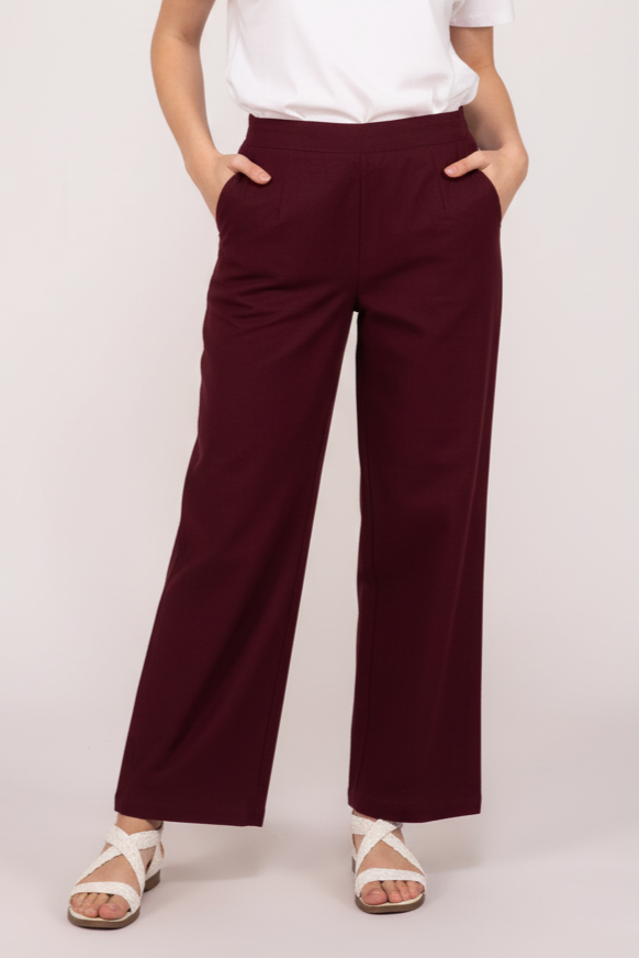 Wine Women Wide Leg Cotton Pant