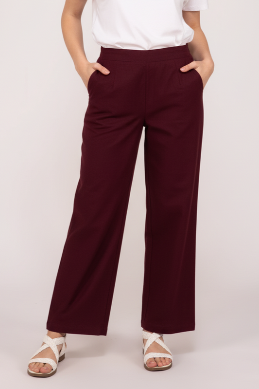 Wine Women Wide Leg Cotton Pant