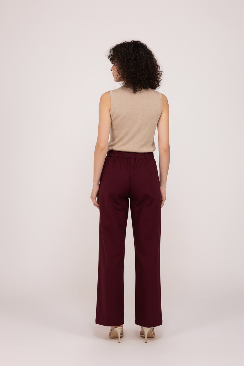Wine Women Wide Leg Cotton Pant