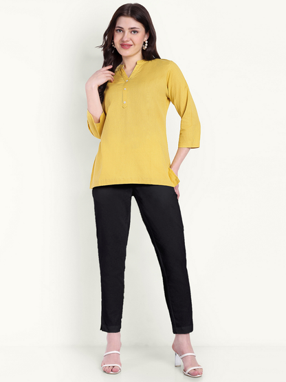 Yellow Kurti and Black Pant Set