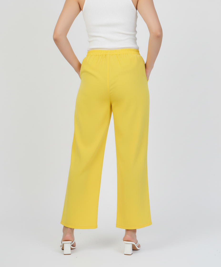 Yellow Women Wide Leg Cotton Pant