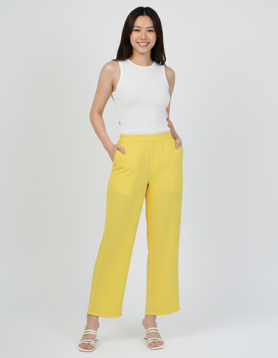 Yellow Women Wide Leg Cotton Pant