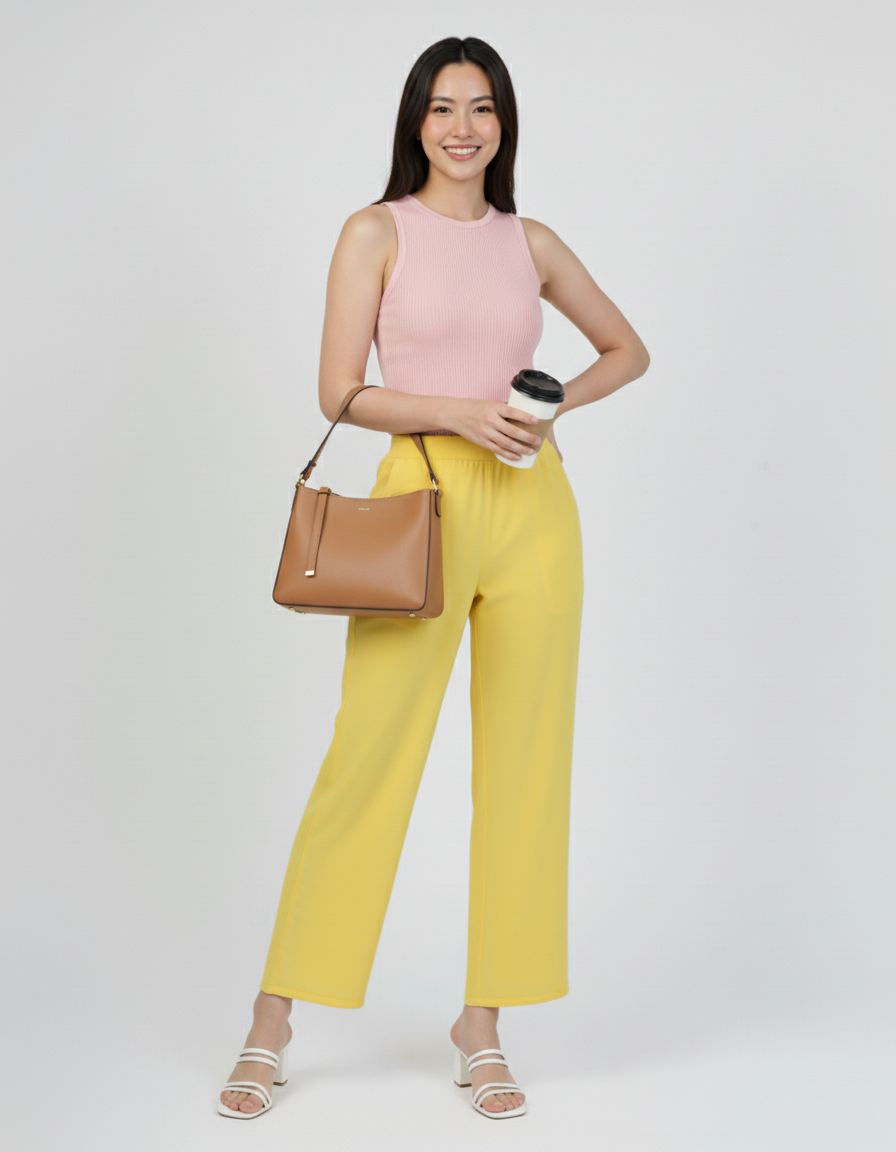 Yellow Women Wide Leg Cotton Pant