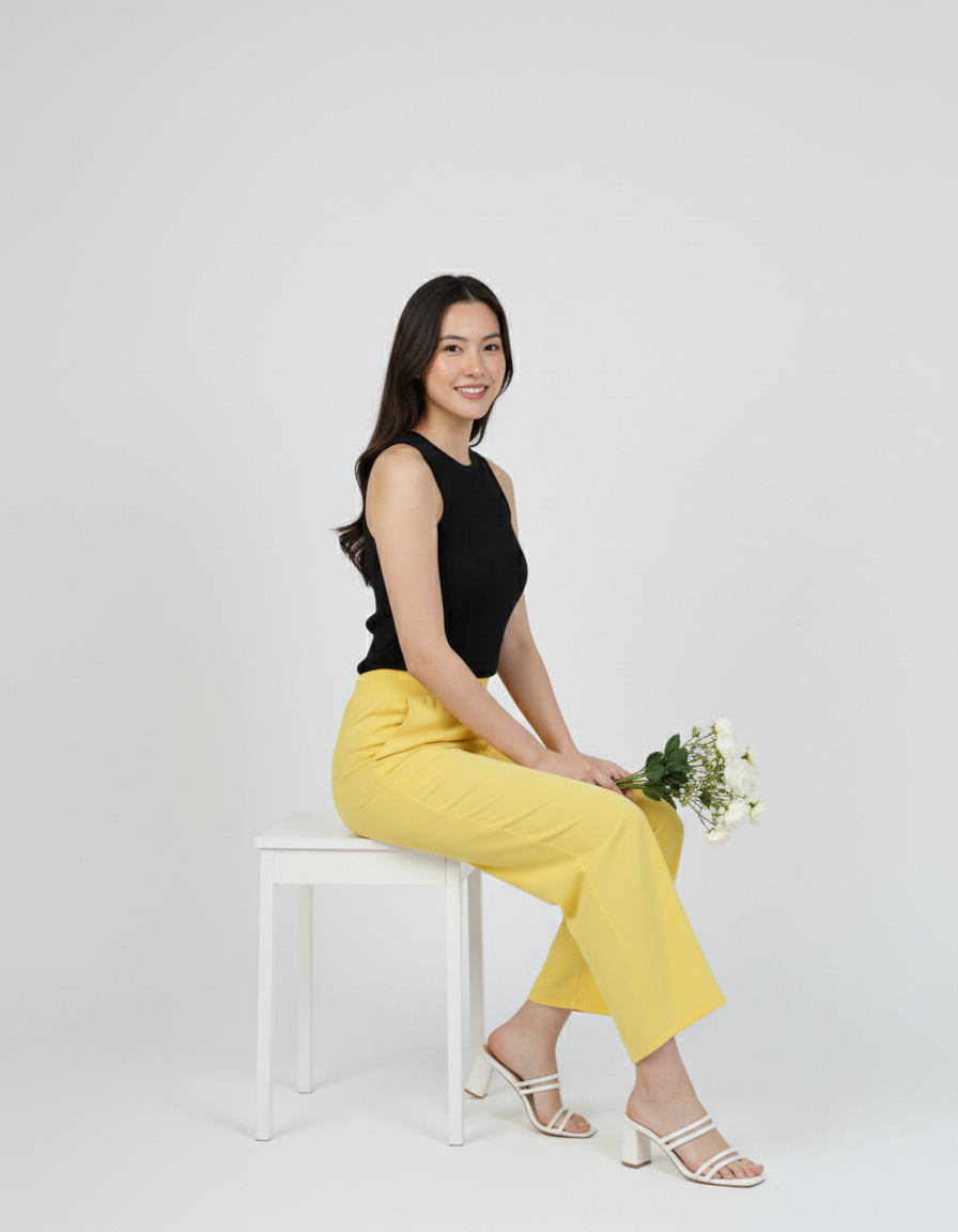 Yellow Women Wide Leg Cotton Pant