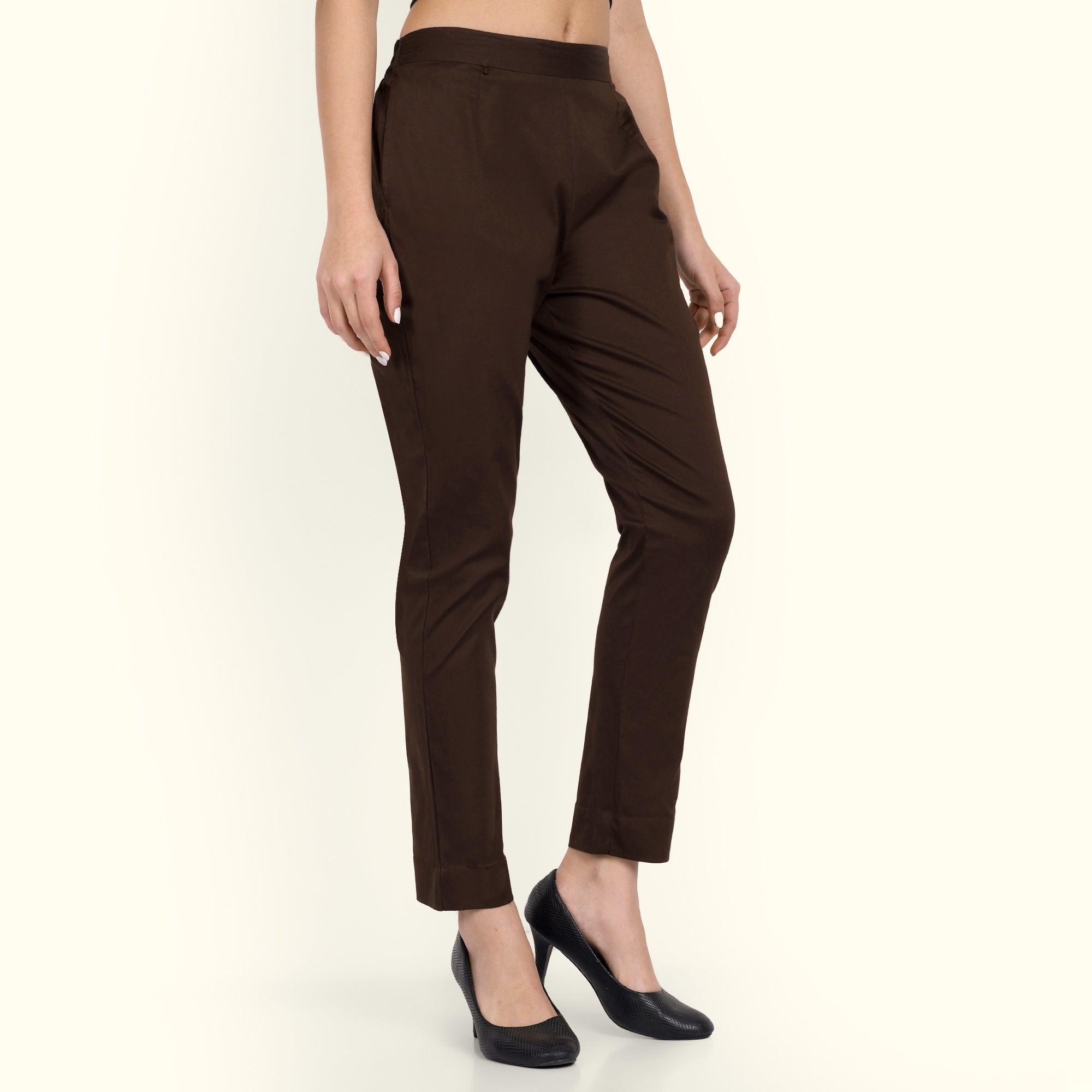 Naariy Coffee Brown Stretchable Cotton Pant