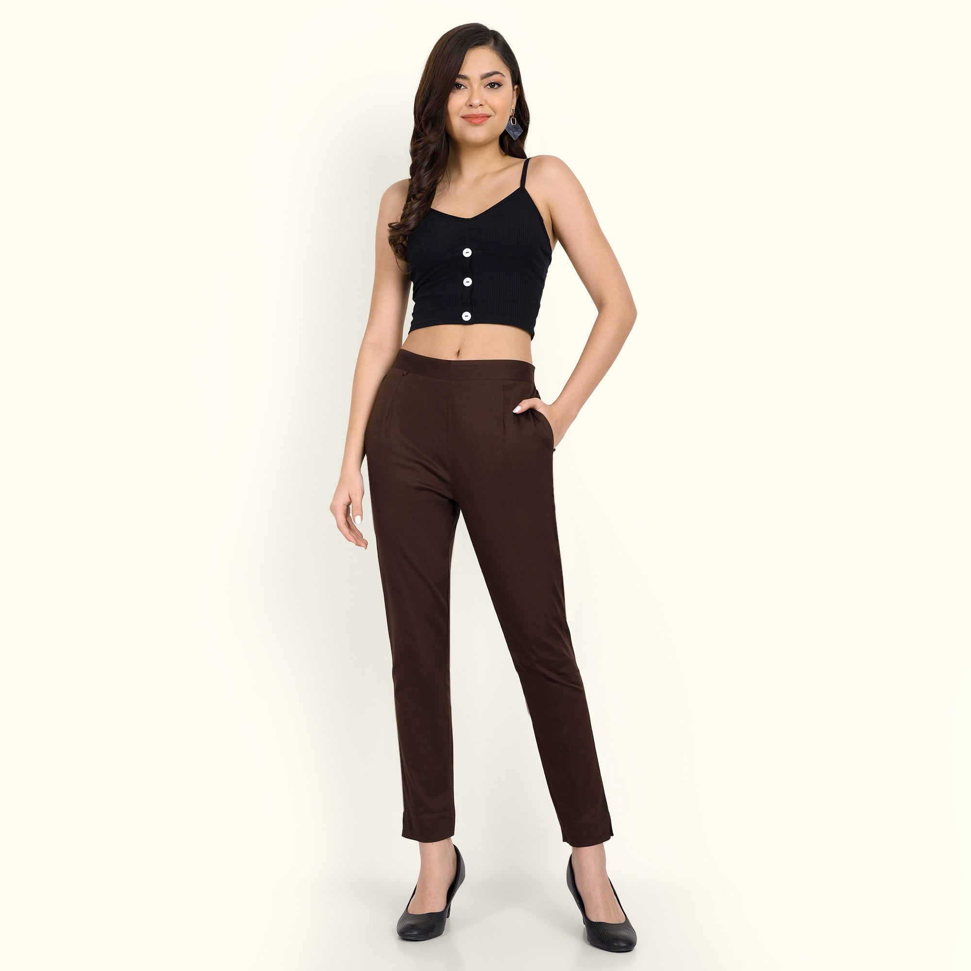 Naariy Coffee Brown Stretchable Cotton Pant