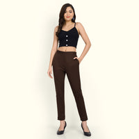 Thumbnail for Naariy Coffee Brown Stretchable Cotton Pant