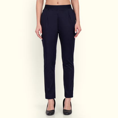 Naariy Navy Blue Stretchable Cotton Pant