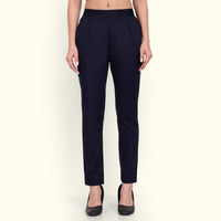 Thumbnail for Naariy Navy Blue Stretchable Cotton Pant