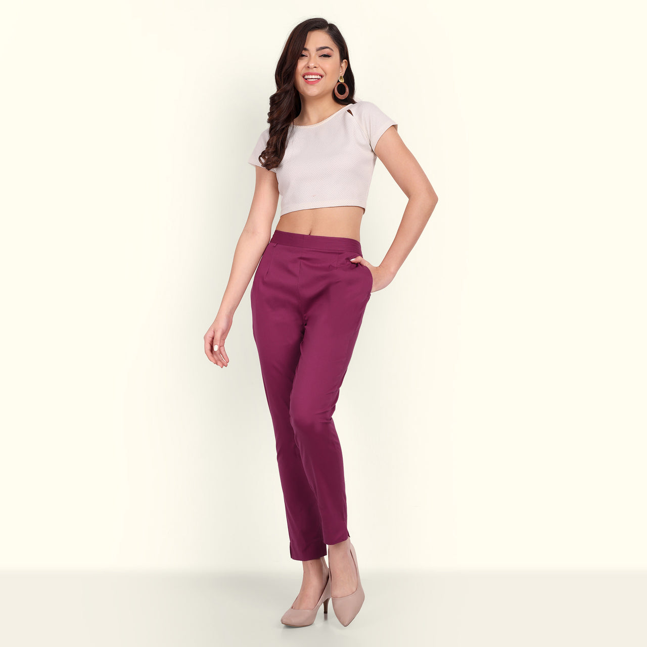 Naariy Rose Taupe Stretchable Cotton Pant