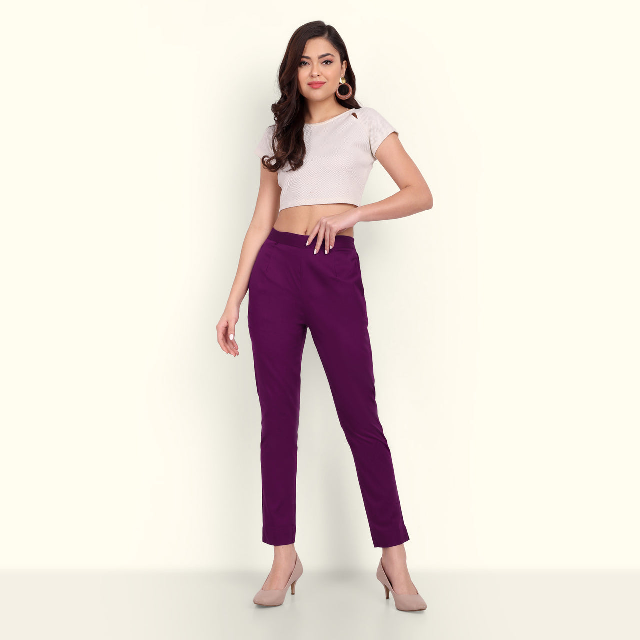 Naariy Purple Stretchable Cotton Pant