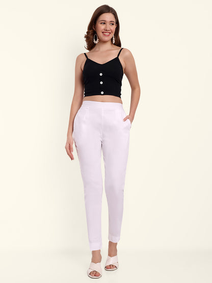 Naariy White Stretchable Cotton Pant