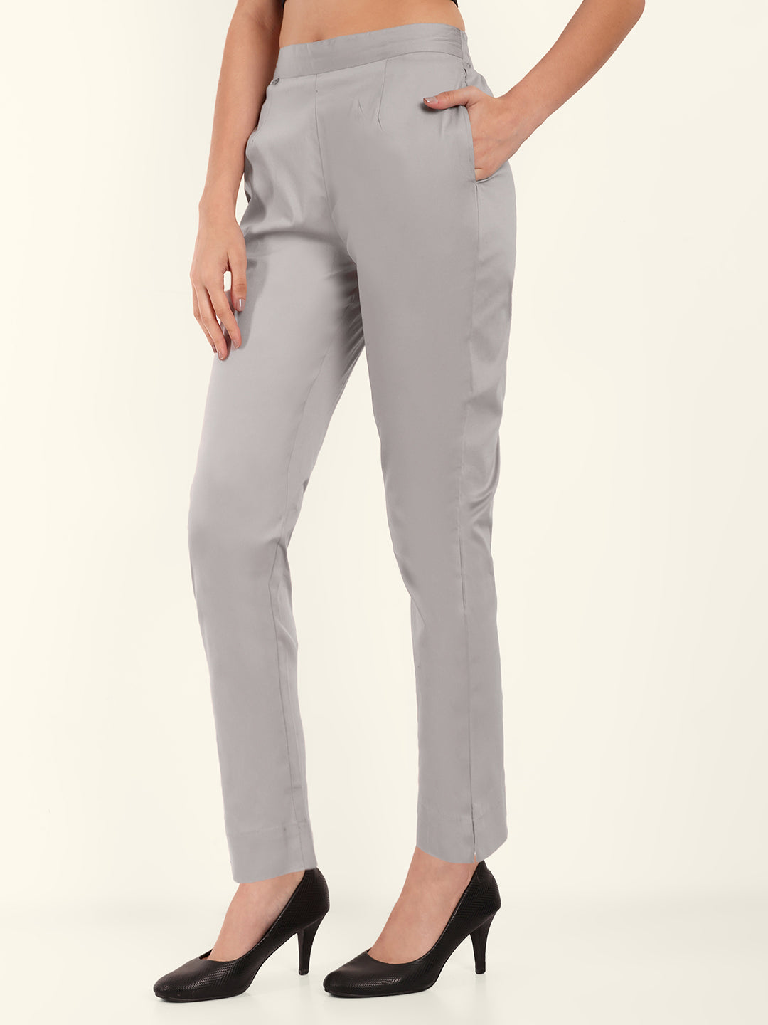 Spun Pearl Gray Textured Regular Fit Terry Rayon Pant For Men