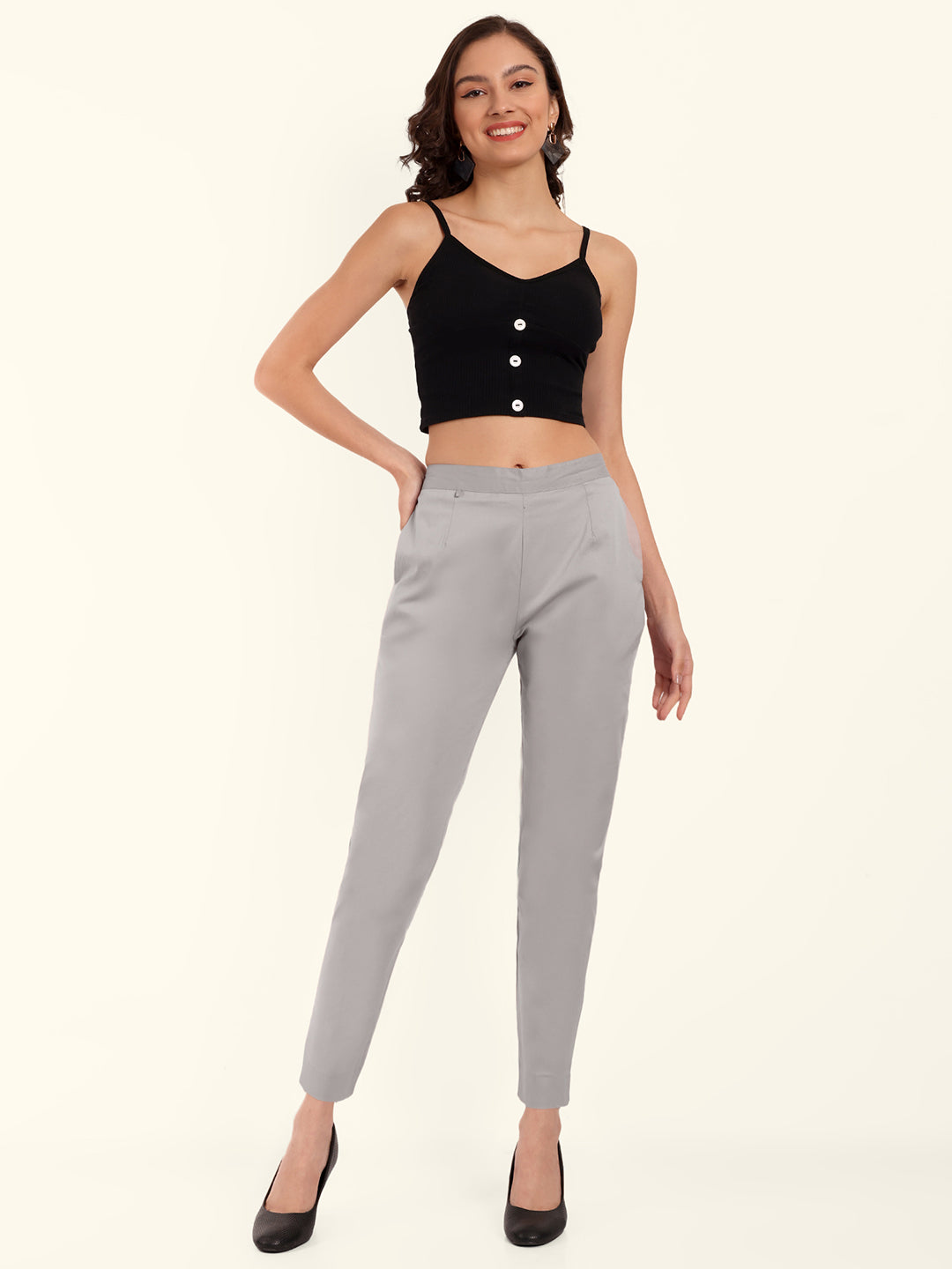 Naariy Light Grey Stretchable Cotton Pant