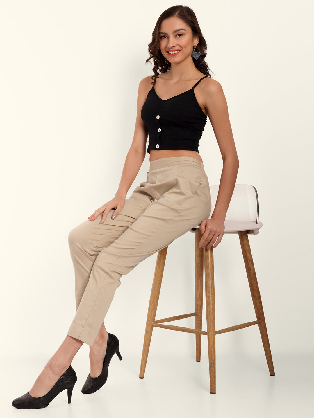 Naariy Beige Stretchable Cotton Pant