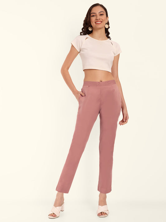 Naariy Dusty Pink Stretchable Cotton Pant