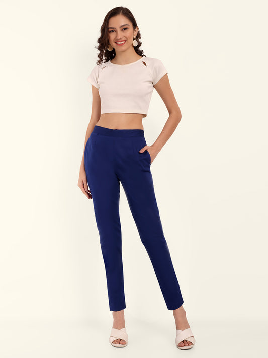 Naariy Royal Blue Stretchable Cotton Pant