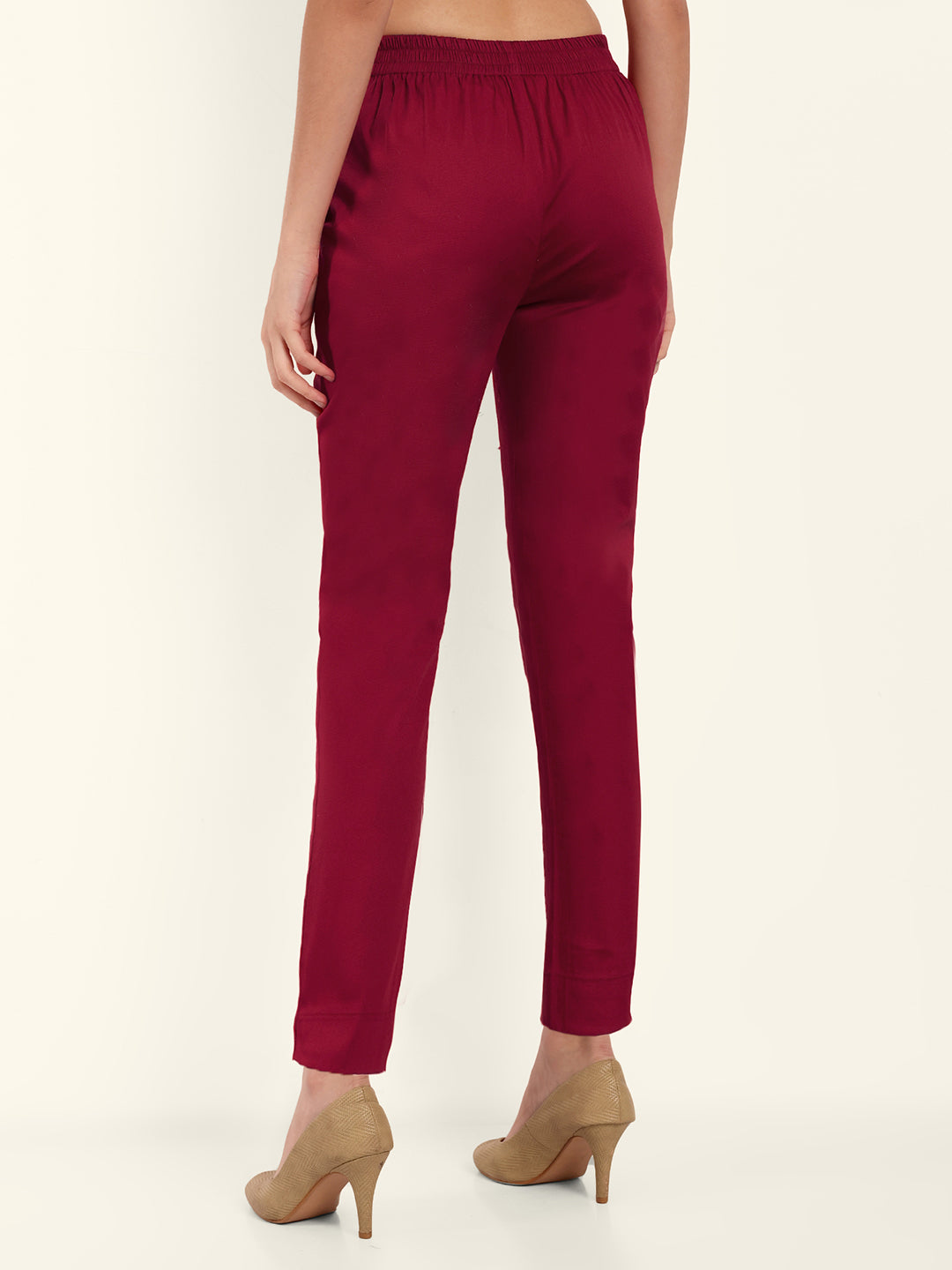 Naariy Maroon Stretchable Cotton Pant