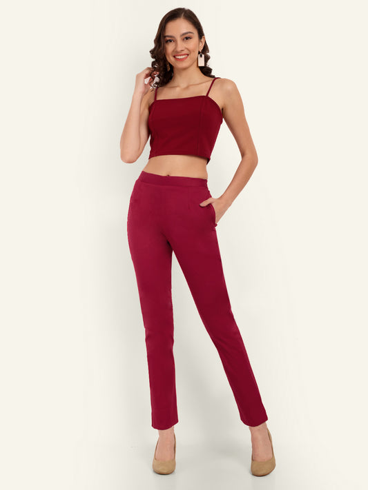 Naariy  Maroon Stretchable Cotton Pant