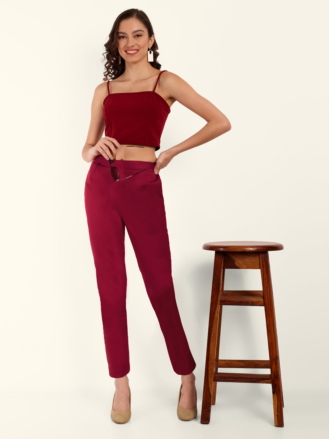 Naariy Maroon Stretchable Cotton Pant