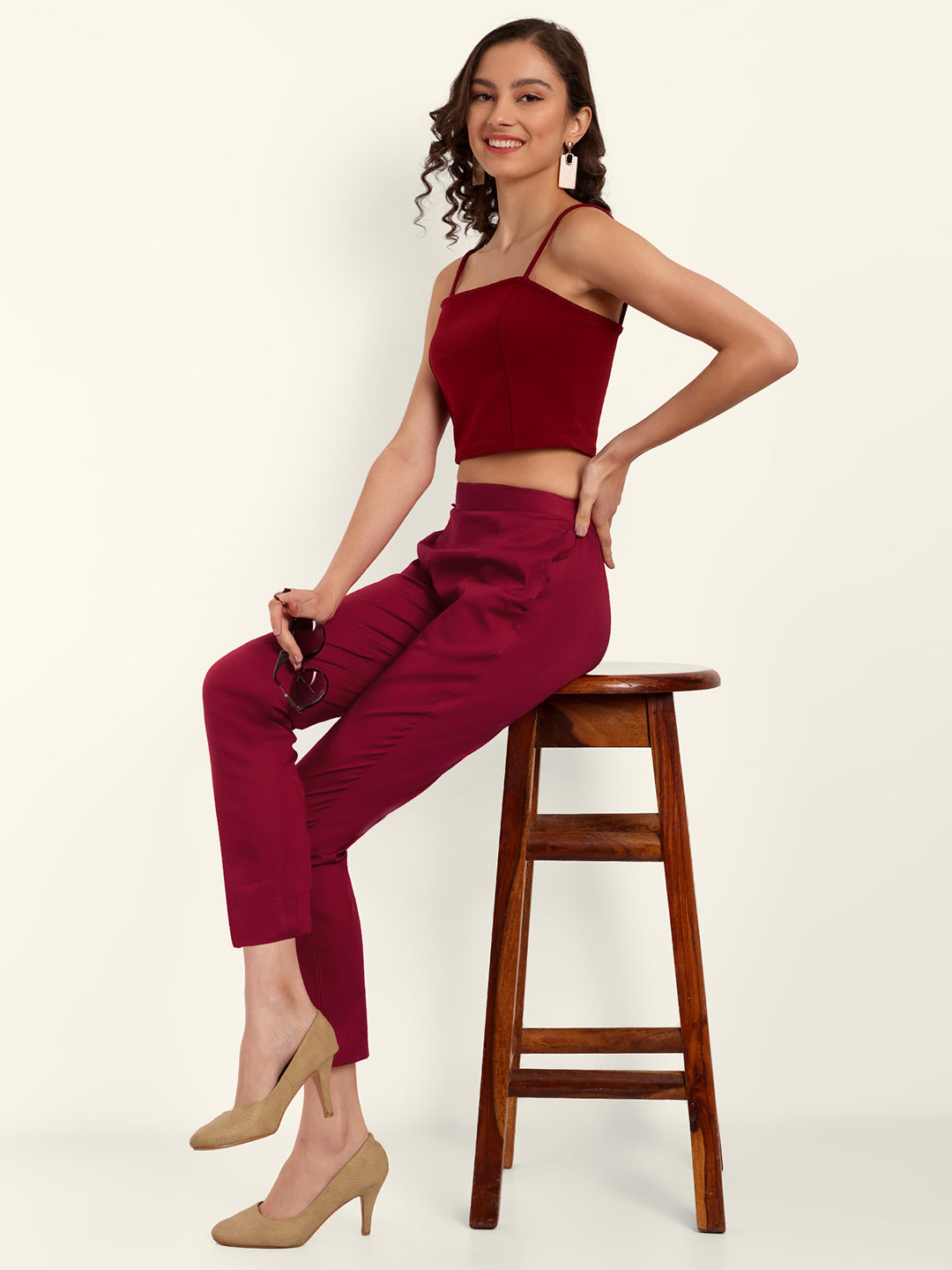 Naariy Maroon Stretchable Cotton Pant