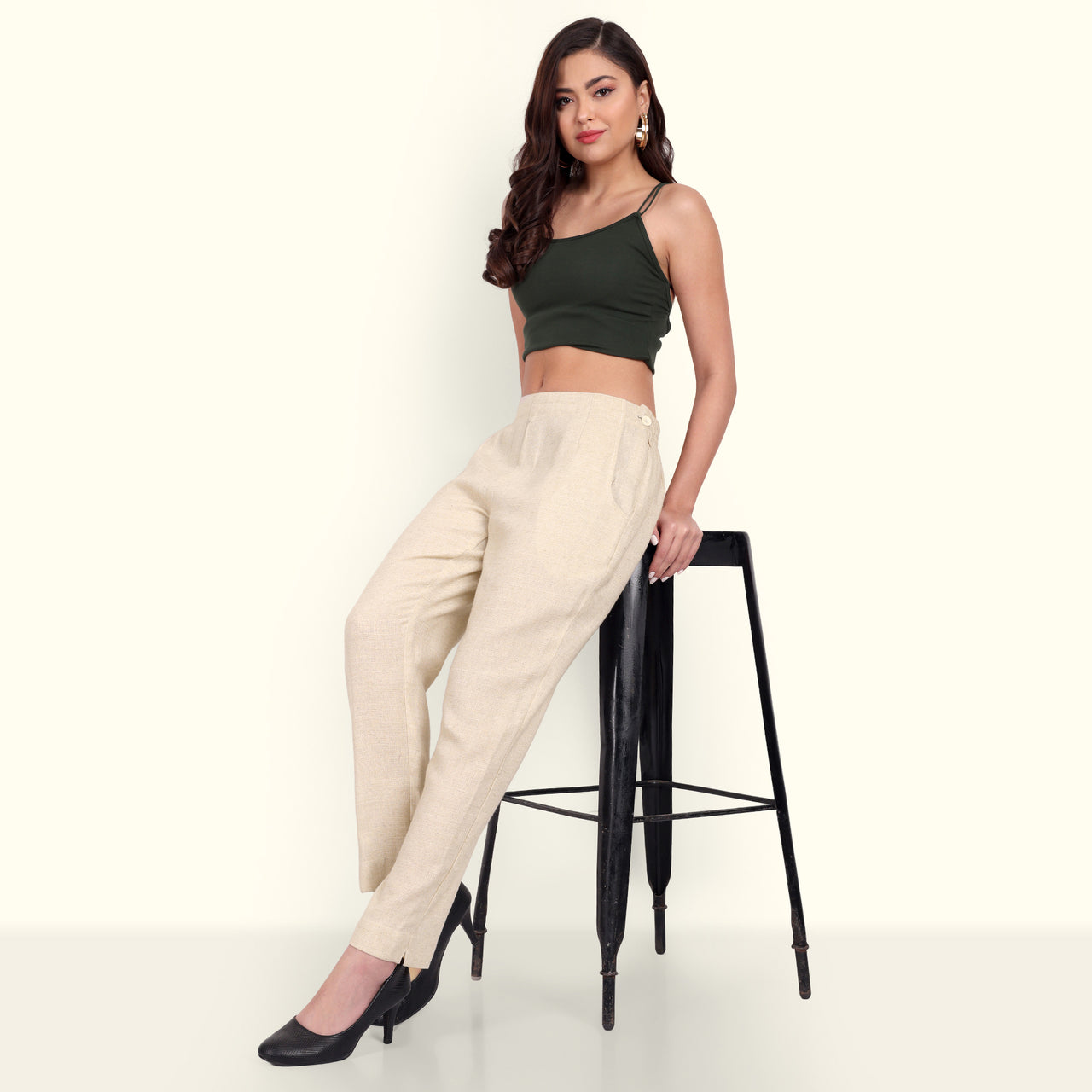 Buy Kellys Defines You Womens Pure Khadi Cotton Solids Regular Fit Trouser  Pants Cream XLarge at Amazonin