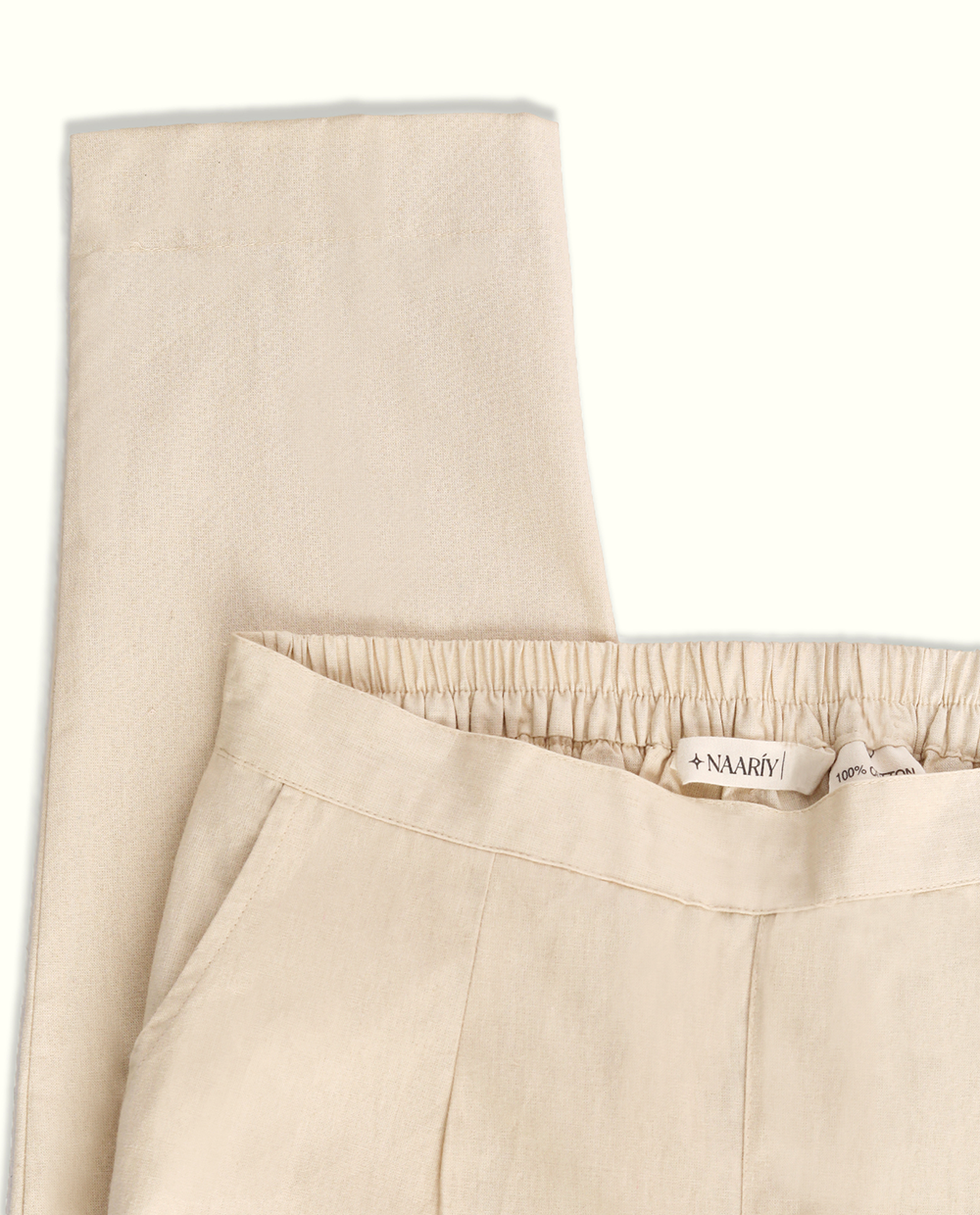 Beige Solid Women Regular Fit Cotton Trouser