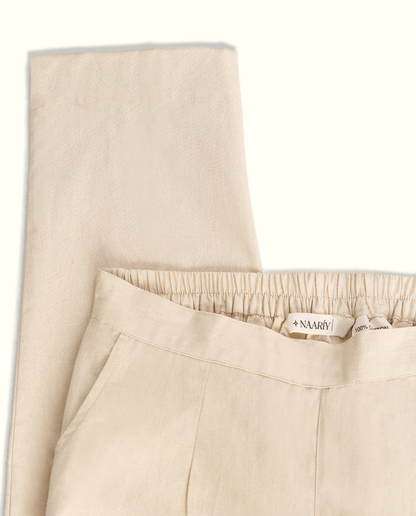 Beige Solid Women Regular Fit Cotton Trouser