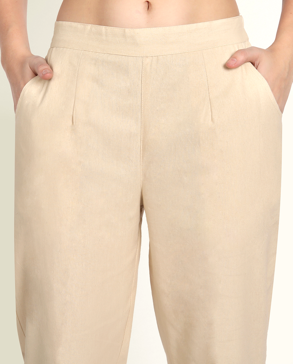 Beige Solid Women Regular Fit Cotton Trouser