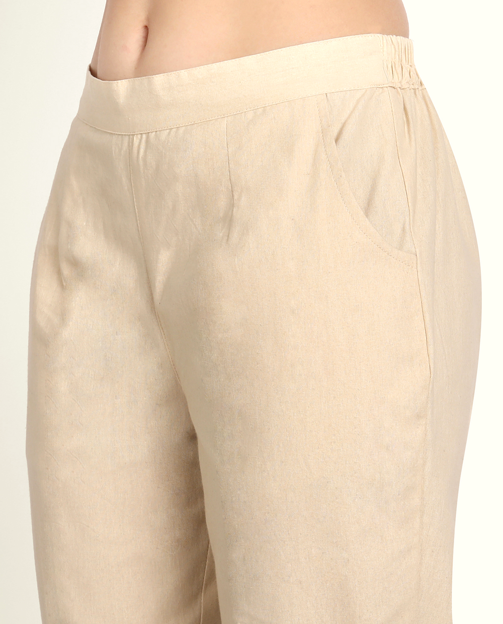 Beige Solid Women Regular Fit Cotton Trouser