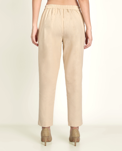  Beige Solid Women Regular Fit Cotton Trouser Comfortable For Women