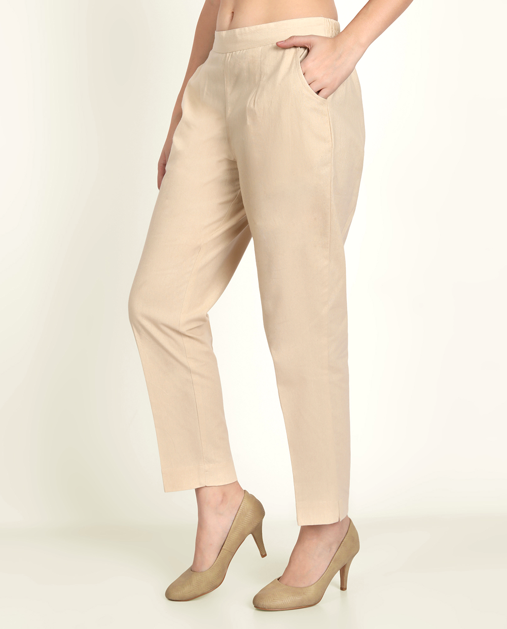 Beige Solid Women Regular Fit Cotton Trouser Stylish Look For Women