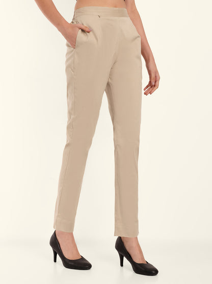  Beige Stretchable Cotton Pant With Pocket