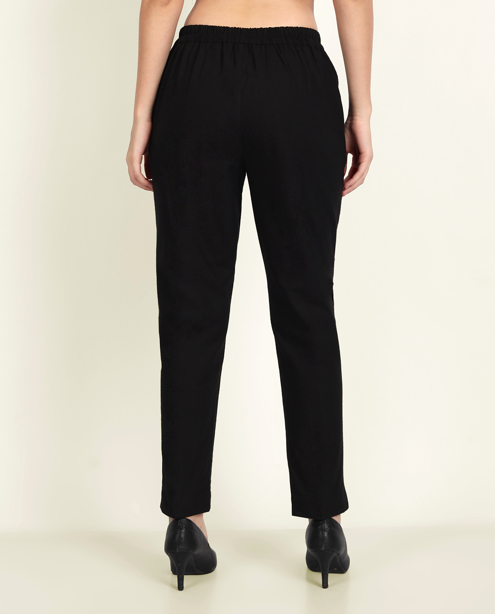 Black Solid Women Regular Fit Cotton Trouser