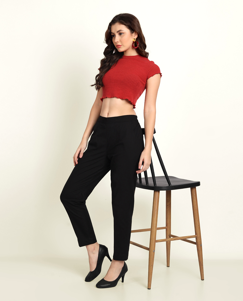 Black Solid Women Regular Fit Cotton Trouser