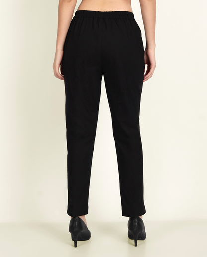  Black Solid Women Regular Fit Cotton Trouser Comfortable For Women