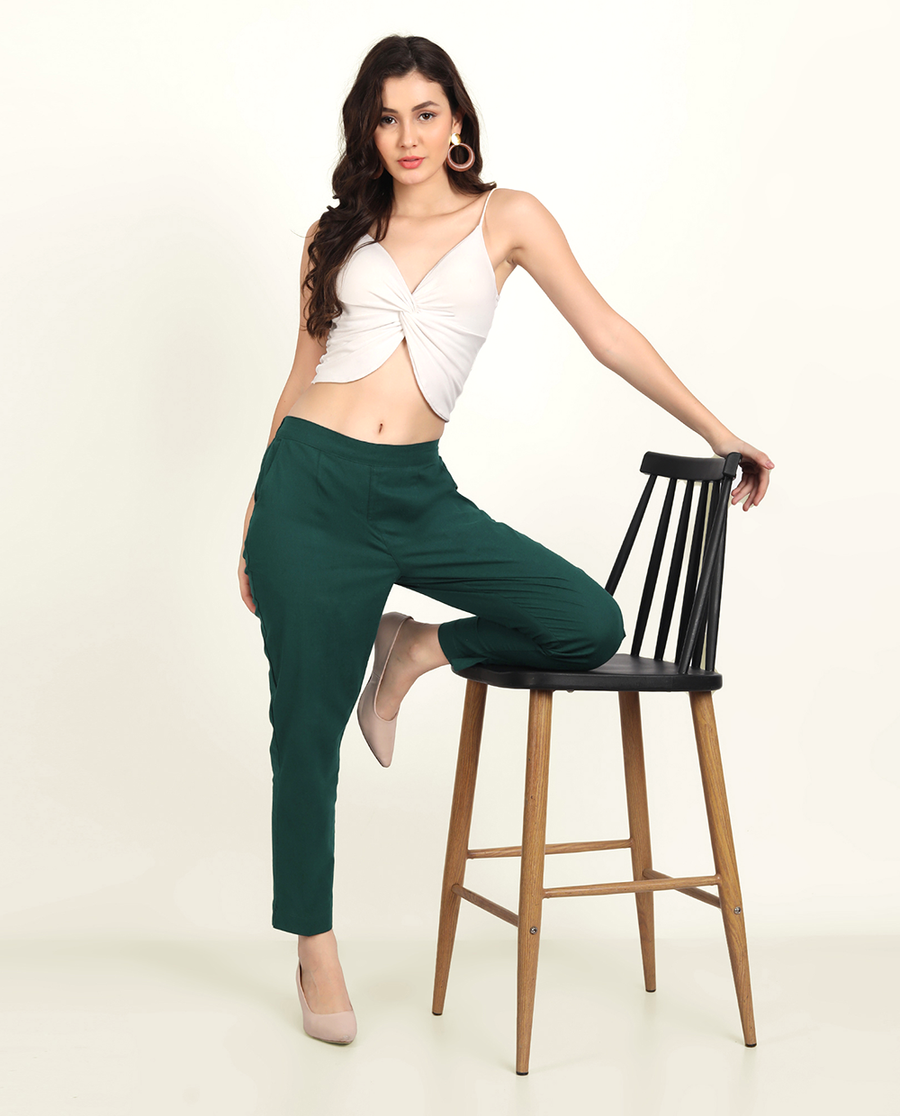 Plain Ladies Cotton Bottle Green Stretchable Pant, Waist Size: Large at Rs  275/piece in New Delhi