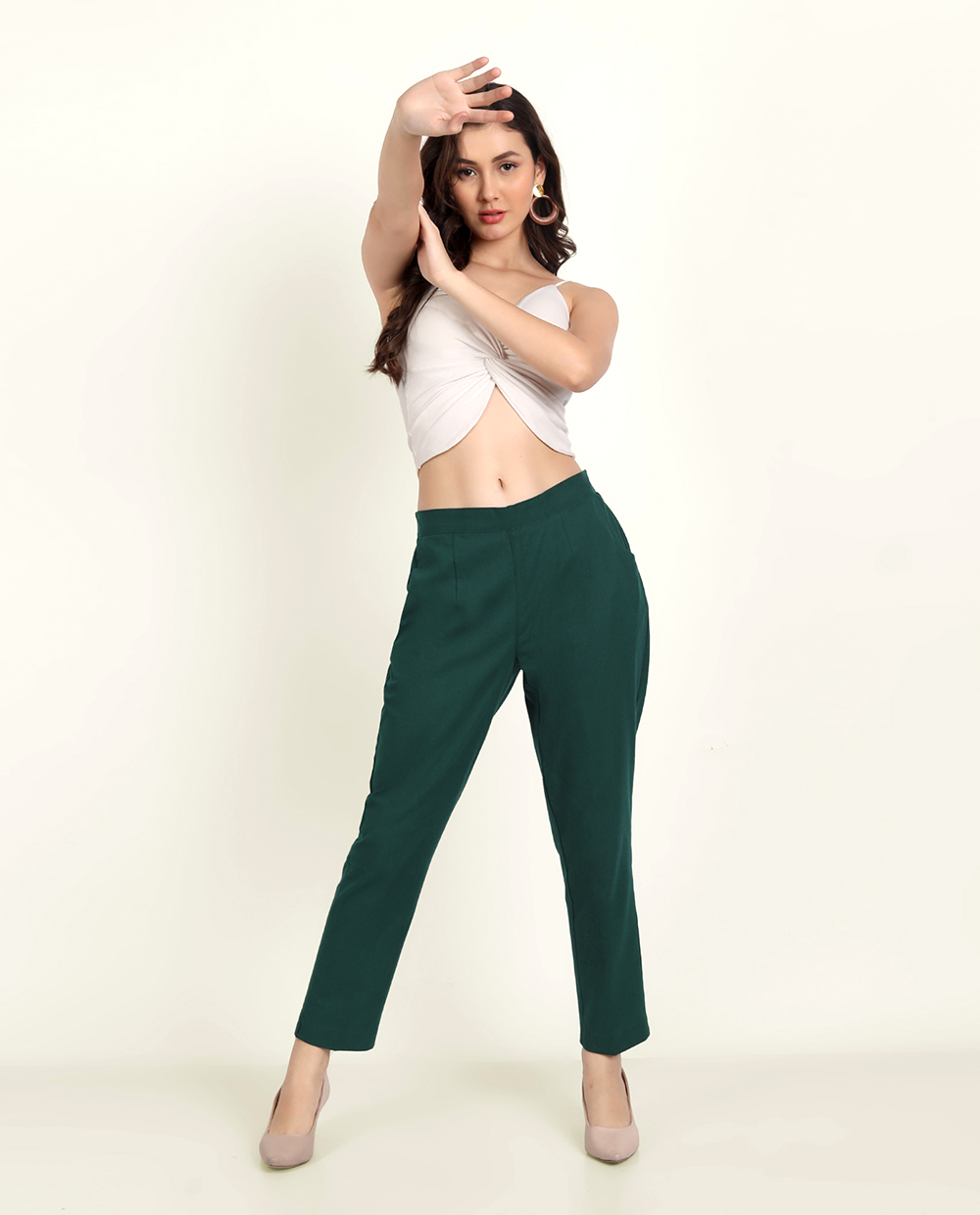 Buy Hunter Green Trousers & Pants for Women by Oxxo Online | Ajio.com
