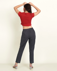 Thumbnail for Cement Grey Solid Women Regular Fit Cotton Trouser