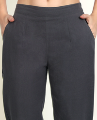 Thumbnail for Cement Grey Solid Women Regular Fit Cotton Trouser