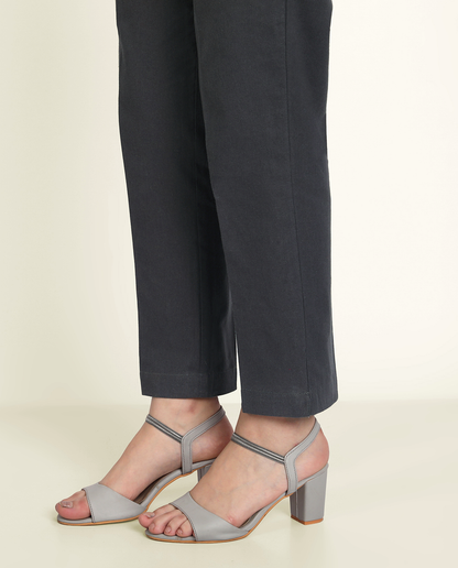 Cement Grey Solid Women Regular Fit Cotton Trouser 