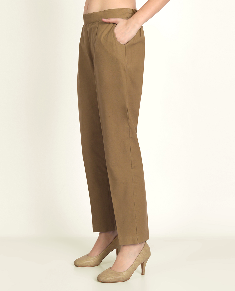 Quicksand Brown PlainSolid Premium Cotton Pant For Men
