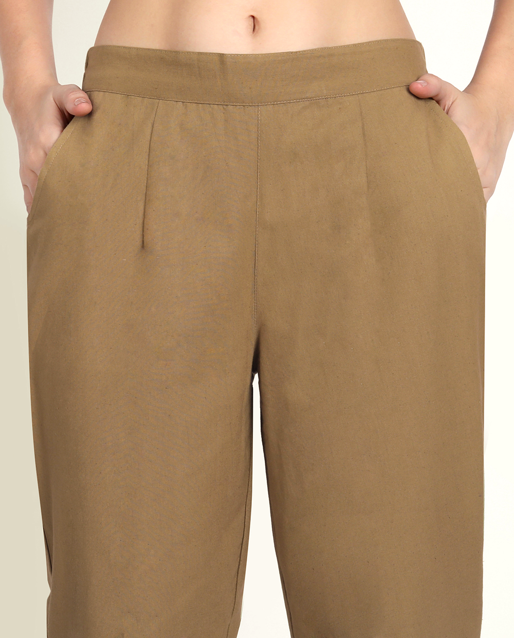 Coffee Brown Solid Women Regular Fit Cotton Trouser