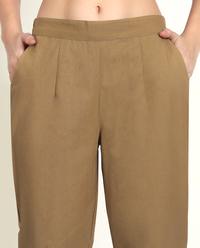 Thumbnail for Coffee Brown Solid Women Regular Fit Cotton Trouser