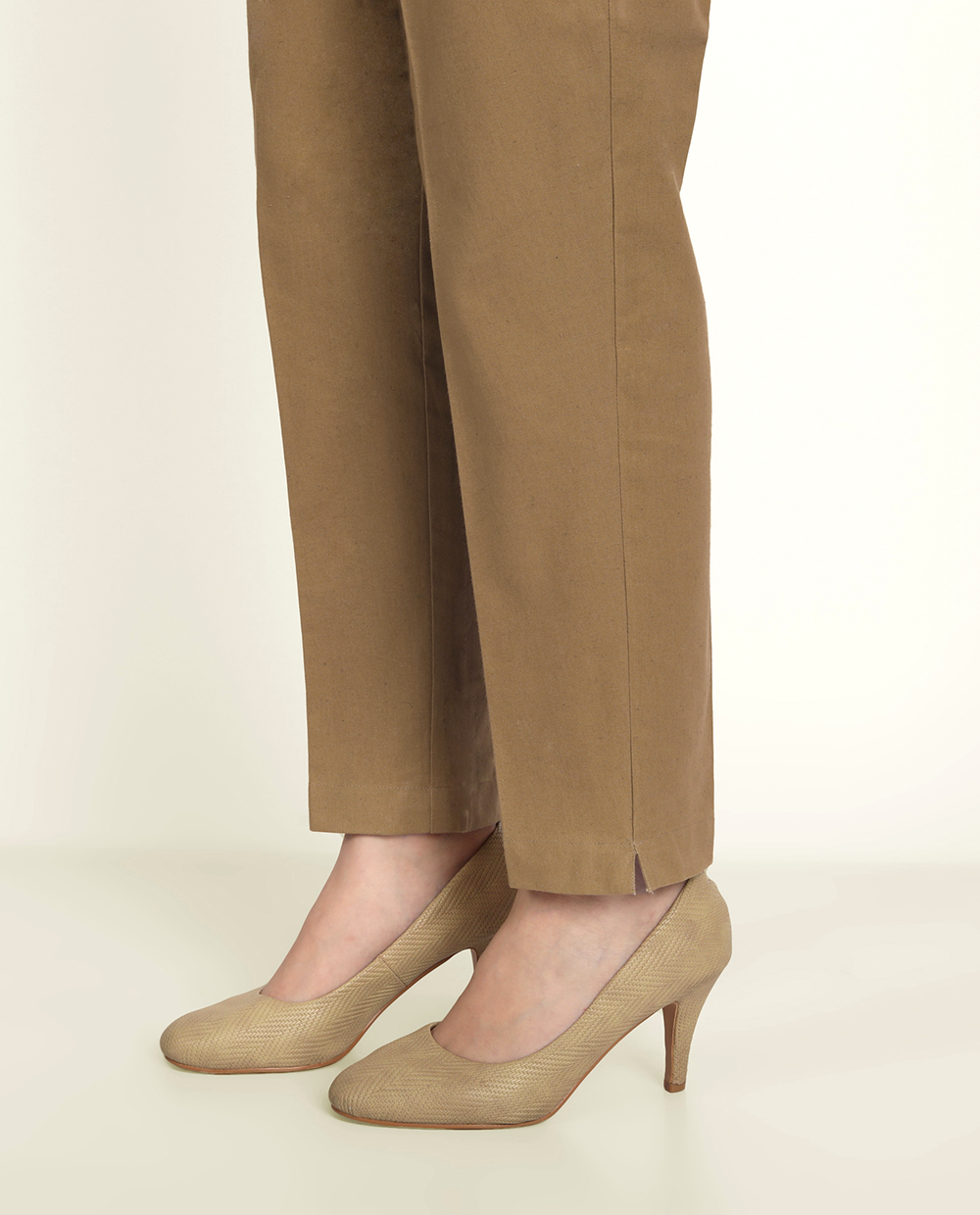 Coffee Brown Solid Women Regular Fit Cotton Trouser