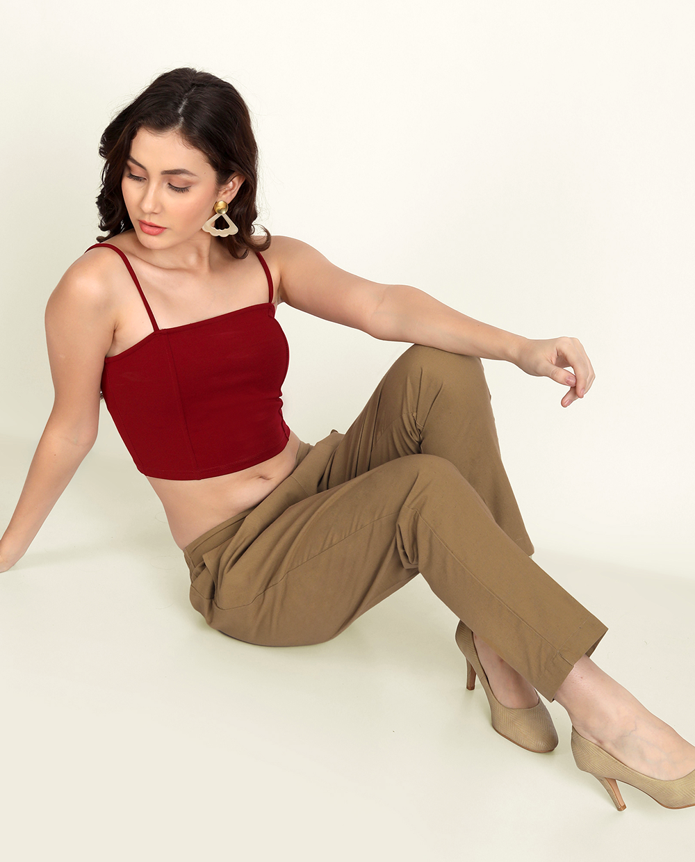 Coffee Brown Solid Women Regular Fit Cotton Trouser 