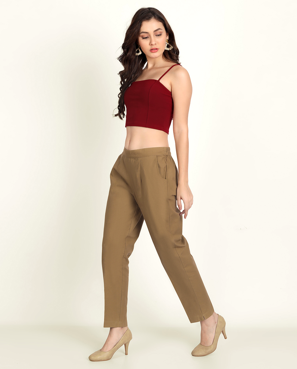  Coffee Brown Solid Women Regular Fit Cotton Trouser With Pocket For Women